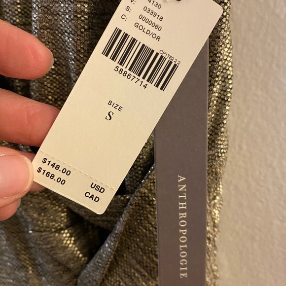 NWT Anthropologie gold mid length dress evening party dress, Holiday Dress small - Picture 4 of 5